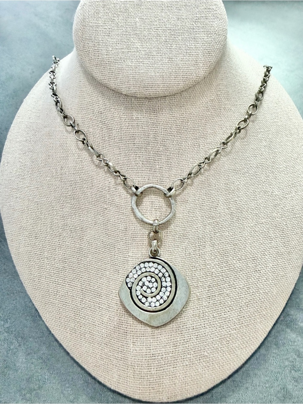 Premier Design Modern Day Necklace Antique Sliver Plated Crystal Spiral Pendant